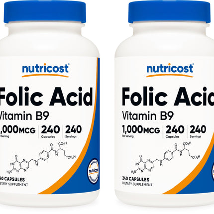 Nutricost Folic Acid (Vitamin B9) 1000 mcg, 240 Capsules (2 Bottles)