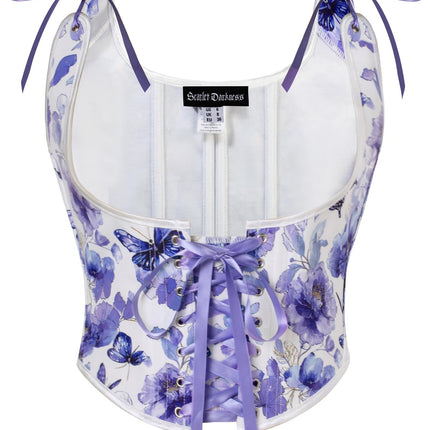 Scarlet Darkness Women's Underbust Corset Top Renaissance Medieval Lace-up Boned Fairycore Pirate Corsets White Purple Floral Size 8