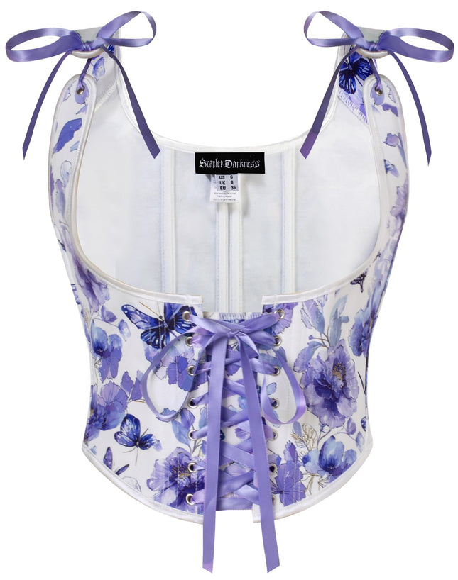 Scarlet Darkness Women's Underbust Corset Top Renaissance Medieval Lace-up Boned Fairycore Pirate Corsets White Purple Floral Size 8