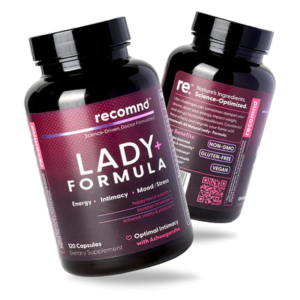 recomnd Nutrition - Lady+ Formula, Multivitamin for Women Fortified with Ashwagandha, Lions Mane, and More, Energy and Hormone Balance for Women, 120 Capsules