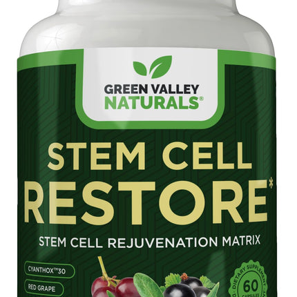 GREEN VALLEY NATURALS Stem Cell Restore | Cellular Rejuvenation Matrix with CYANTHOX™30, Black Currant, Red Grape, Resveratrol & Vitamin D Green Valley Ultra Health Support | 60 Capsules
