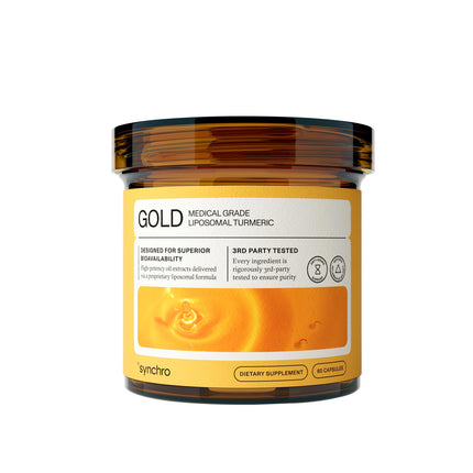Synchro Gold Medical-Grade Liposomal Turmeric | 60ct Capsules | Whole-Plant Extract, Nano-Encapsulation Delivery | Curcumin Black Pepper Piperine Supplement