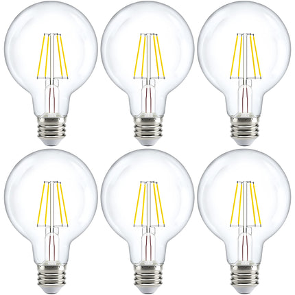 Sunco 6 Pack G25 Globe Light Bulbs LED Edison Vanity Light Bulbs, CRI90, 3000K Warm White, Dimmable, 5W=60W, Clear Vintage Filament Globe, 500 Lumens, E26 Base, Indoor Outdoor, UL