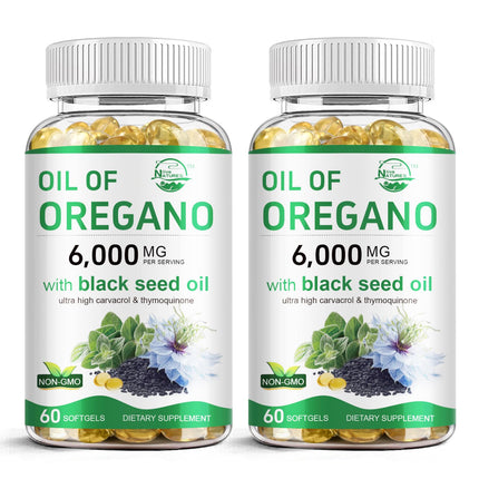 Nature's live Oil of Oregano with Black Seed Oil, 2 in 1 Oregano Supplement for Immune Health, Retains High Concentrated Carvacrol & Thymoquinone, Non-GMO, 60 Softgels, 2 Pack