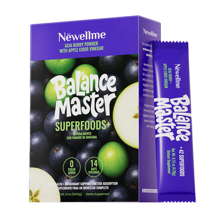 NEWELLME Balance Master Acai Apple Cider Vinegar Powder, Healthy Blood Sugar Support, Probiotics & Digestive Enzymes for Metabolic Support, Vegan Non-GMO, 14 Servings