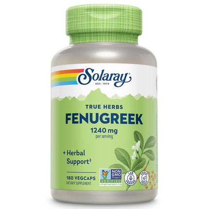 SOLARAY Fenugreek Seed Supplement for Men & Women - Fenugreek Capsules for Herbal Support, 1240 mg, Vegan, Non GMO, 90 Servings - 180 Veg Caps