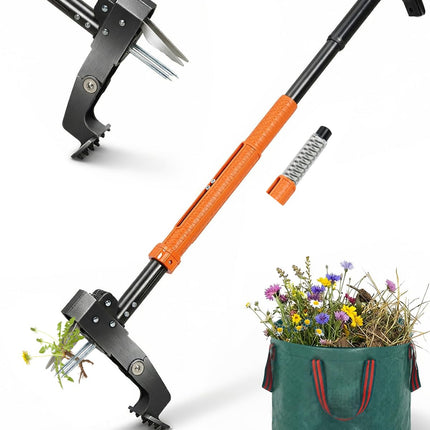 HAUSPROFI Stand Up Weed Puller Tool with 36-46 Inch Adjustable Long Handle and 50L Garden Bag, Heavy Duty 4-Claw Stainless Steel Weed Remover Tool with Automatic Rebound Design for Deep Roots