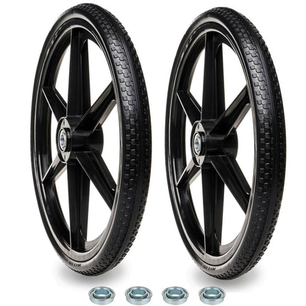 BAIVE BW 20" Flat Free Wheelbarrow Tires with 4Pcs 5/8" Bearing, Pu Flat Free Wheels Compatible with 2.44" Centered Hub for rubber-maid Garden Carts, Garden Trailers, Roofing Equipment