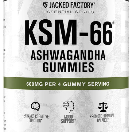 Jacked Factory Ashwagandha Gummies - KSM 66 Ashwagandha Gummies (600mg Per Serving) - Enhance Cognitive Function, Boost Mood, and Promote Hormonal Balance - 120 Gummies, Cherry Splash