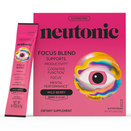 Neutonic Nootropic Focus Blend Powder | Wild Berry 16 Sticks | Caffeine Free, Zero Sugar | Support Memory, Mental Clarity, Cognitive Function | Boost Focus, Energy, Brain Health