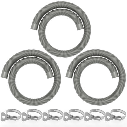 Poolvio 1.5" x 59" Above Ground Pool Hoses, 3-Pack, Gray- Heavy Duty UV Resistant Leak-Proof Replacement Hoses with 6 Metal Thumb Clamps, Perfectly Fits Intex Filter Pumps & Pool Surface Skimmers