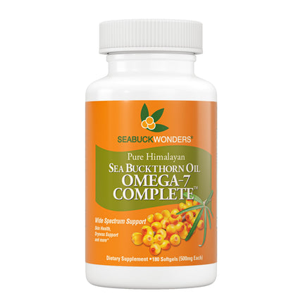 SEABUCKWONDERS Organic Sea Buckthorn Oil Omega-7 Complete, 180 Softgels, 90 Day Supply, with Omega 3, 6 & 9, Supports Hair, Skin & Nails, 100% Pure with Zero Filler Oil