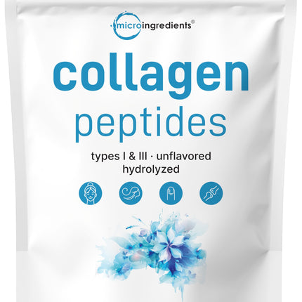 Micro Ingredients Hydrolyzed Collagen Peptides Powder, 1 lb | Type I & III Collagen for Women & Men | Unflavored Bovine Collagen Protein | Easy Dissolve, Paleo, Non-GMO