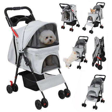 sxvbdway 4 Wheels Pet Stroller for Medium Small Dog up to 50lbs, Dog Cat Stroller, Outdoor Travel Pet Folding Strollers with Cup Holder, Detachable Carrier, Breathable Visible Mesh (Grey Upgraded)