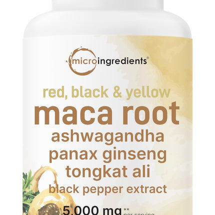 Maca Root Capsules for Women & Men 5,000mg | 240 Veggie Capsules with Ashwagandha, Red, Black, Yellow Maca Root, Panax Ginseng, Tongkat Ali & Black Pepper