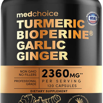 4-in-1 Turmeric Joint Support Supplements with Garlic and BioPerine - 2360 mg High Potency Herbal Blend for Mobility, Everyday Flexibility, Digestive Comfort, and Active Aging Support (120ct)