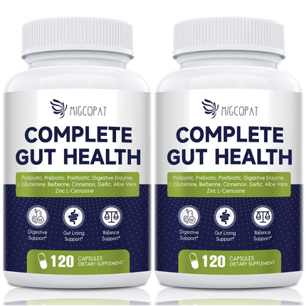 Migcopat Probiotics for Digestive Health, 80 Billion CFU Probiotics, Prebiotics, Postbiotics & Digestive Enzymes, Gut Health Capsules with Berberine, Cinnamon, L-Glutamine, for Men & Women, 240 Counts