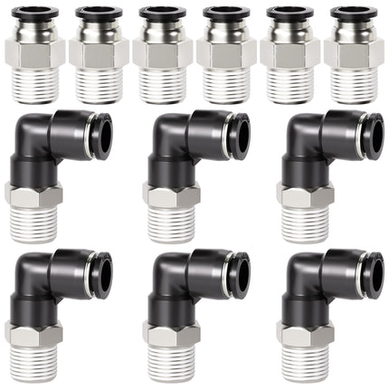 TAILONZ 1/4" x 1/8" NPT Push to Connect Straight & Elbow Fitting Kit 12Pcs