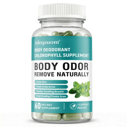 Chlorophyll Capsules Internal Body Deodorant Supplement for Women and Men for Gut Health, Fresh Breath, Skin Health, Detox & Digestion Support, Natural Odor Remove, Vegan, Non-GMO-60 Capsules