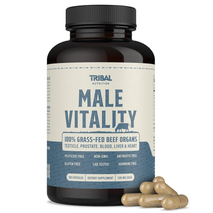 Tribal Nutrition 100% Grass Fed Beef Testicle with Prostate, Blood, Liver & Heart - Beef Organ Supplement for Men - 3000mg / 30 Servings