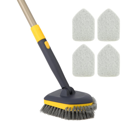 Yocada Tub Tile Scrubber Brush 2 in 1 Cleaning Brush Telescopic Pole Stiff Edge Bristles 4*Scouring Pads for Bathroom Shower Floor Corner Cleaning Non Scratch 58.2"