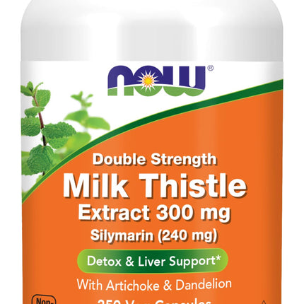 NOW Foods Supplements, Silymarin Milk Thistle Extract 300 mg with Artichoke and Dandelion, Double Strength, Supports Liver Function*, 250 Veg Capsules (1)