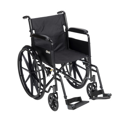 Drive Medical Silver Sport 1 Folding Transport Wheelchair - Lightweight Mobility Support - Full Armrests - Removable Swing-Away Footrests - Durable Steel Construction - Compact Folding Frame - Black