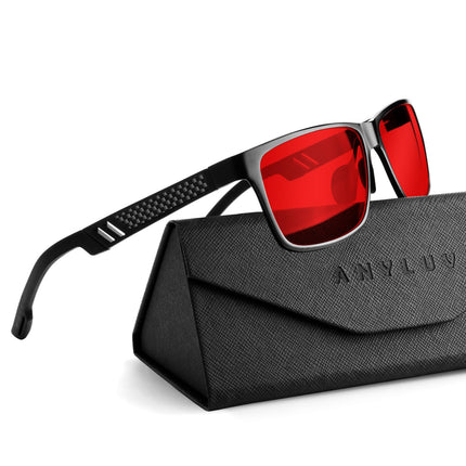 ANYLUV Blue Light Blocking Glasses Men Computer Gaming Glasses Lightweight Al-Mg Metal Anti Eyestrain Eye Protection Black Red 0x