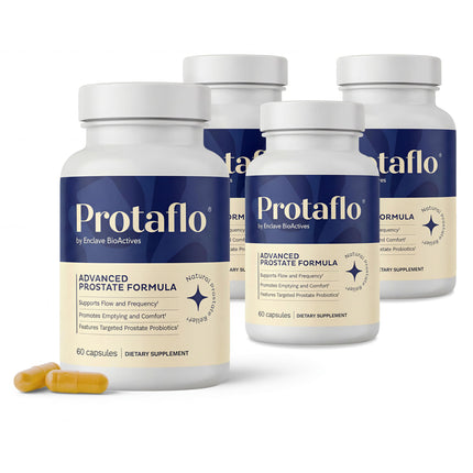 Protaflo Prostate Supplements for Men 4 Pack - Supports Urinary Flow & Bladder Control | Probiotics + Black Walnut, Nettle, Turmeric, Lycopene, Pumpkin Seed, Vitamin D3 & K2, Zinc + Selenium, 60 Caps
