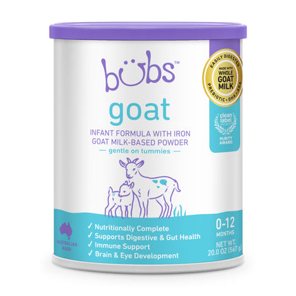 Bubs Whole Goat Milk Infant Formula for 0-12 Months, Non-GMO Milk, 20 oz