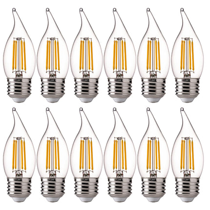 FLSNT 60 Watts Equivalent LED Chandelier Light Bulbs, Dimmable CA11 LED E26 Base Candelabra Bulbs, 2700K Soft White, 12 Pack UL,CA65 Listed.