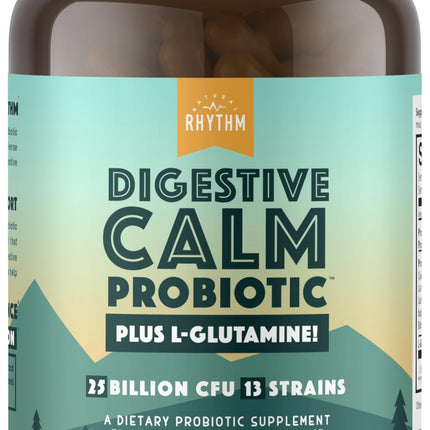 Natural Rhythm Digestive Calm Probiotic + L-Glutamine – 25 Billion CFU, 13 Strains, Digestive & Immune Support Supplement, Vegetarian Capsules (60 Count)