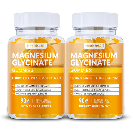 Magnesium Glycinate Gummies 1000mg, High Absorption Sugar Free Magnesium Potassium Supplement for Relaxation, Stress Relief, and Sleep Support for Adults & Kids - 180 Orange Gummies