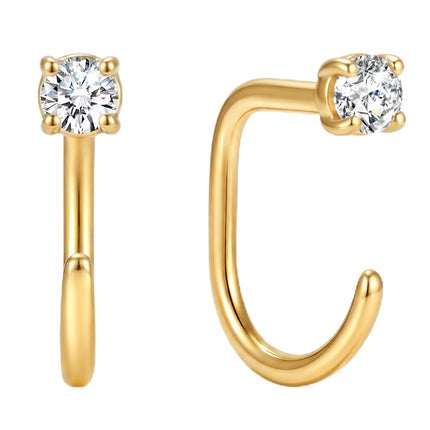 ASHINE Backless Earrings 14K Gold Plated Round CZ Huggie for Women