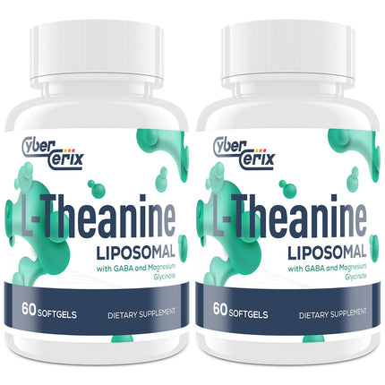 CyberCerix Liposomal L-Theanine 500mg, Complex with GABA 200mg & Magnesium 100mg, Extra Strength Supplement for Calm, Relaxation & Focus, Gluten Free - 120 Capsules