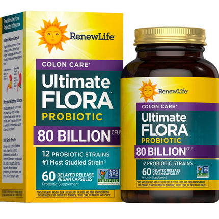 Renew Life Probiotic Colon Care Probiotic Capsules, Daily Supplement Offers Colon Support, L. Rhamnosus GG, Dairy, Soy and gluten-free, 80 Billion CFU, 60 Count