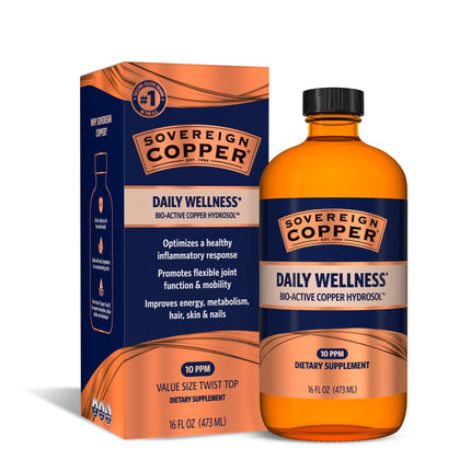 Sovereign Copper Bio-Active Copper Hydrosol, Daily+ 4-in-1 Wellness Supplement for Joint, Bone, Hair, Skin and Nails, Cardiovascular Health, Energy and Metabolic Health Support, 16 fl oz (473mL)