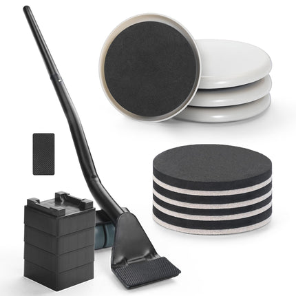 Furniture Lifter Tool + 8-Pack of 3.5" Sliders, Save 80% Effort, Safely and Easily, The Lift and Glide Tool Set for Heavy Furniture and Appliances, Reusable Moving Pads, Floor Protectors for Carpet