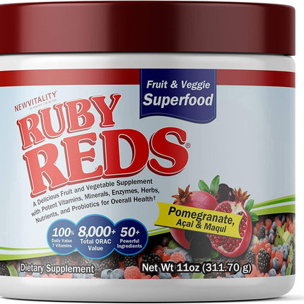 New Vitality Ruby Reds | Delicious Reds Powder Fruit & Vegetable Supplement with Potent Vitamins, Minerals, Enzymes, Herbs, Nutrients and Probiotics for Overall Health 11 oz. (30 Servings)