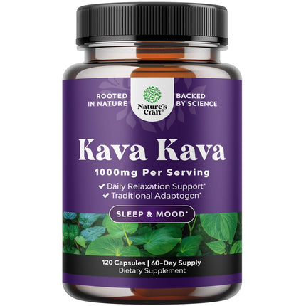 Natures Craft Kava Kava Root Extract Supplement 1000mg per Serving - Fast Acting Herbal Support for Balanced Mood - Relax Calming Capsules for Stress Support & Better Sleep - 120 Count