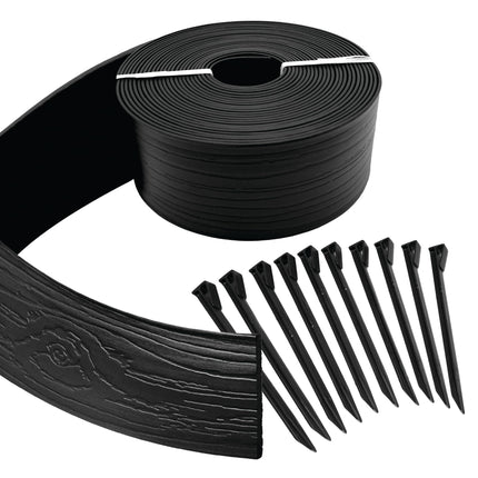 Master Mark Landscape Edging Coil, 40 ft x 4 inch Tall Garden Edging Border for Lawn and Pathways, Terrace Board, Black, 10 Stakes