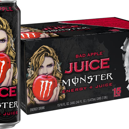 Monster Energy Juice Bad Apple, Energy + Juice, Energy Drink, 16 Ounce (Pack of 15)