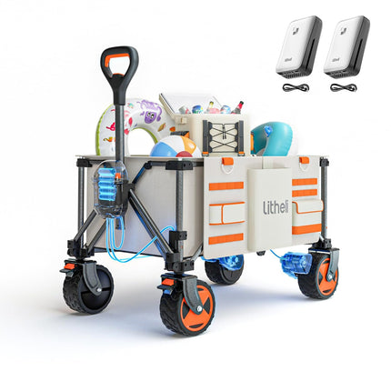 Litheli Electric Utility Wagon Cart, 150L Capacity, 450 lbs Load, Foldable Heavy-Duty Design with All-Terrain Wheels, Variable Speed Drive & Battery Power for Camping, Beach, Garden & Shopping