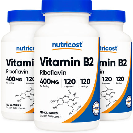 Nutricost Vitamin B2 (Riboflavin) 400mg, 120 Capsules (3 Bottles)
