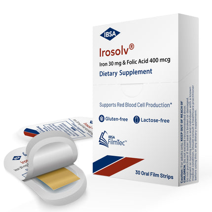 Irosolv – IBSA Iron - Dietary Supplement – 30 mg Iron 400 mcg Folic Acid-30 Oral Dissolving Films for Immediate Release and Tolerability - Gluten-Free, Lactose-Free, Sugar-Free, Non-GMO