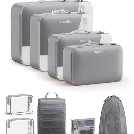 11 Set / 9 Set Packing Cubes for Travel,Gifts for Women Mom Kids,TSA Approved Bags for Makeup, Cosmetic, Toiletry, Organizers for Suitcase Carry On, Cruise Essentials Airplane Accessories, Grey