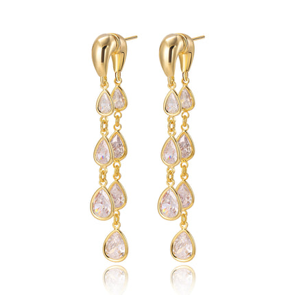 14K Gold Plated Leaf Dangle Earrings for Women Statement, Dainty Hypoallergenic CZ Drop Dangly Earrings Trendy, Simple Long Dangly Jewelry