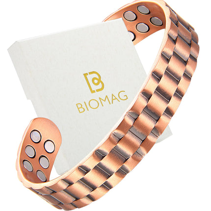 BioMag Magnetic Copper Bracelet for Men, 99.99% Pure Copper Cuff Bangle with 18 Magnets (3500 Gauss), Adjustable Size, Brick Pattern