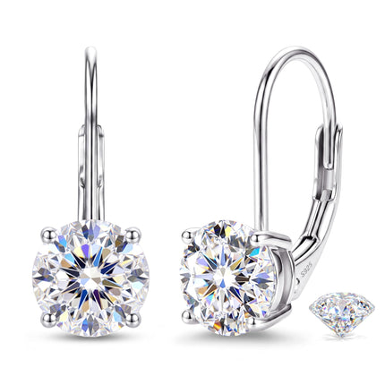GEMQUEEN Moissanite Leverback Earrings 925 Sterling Silver 2CT