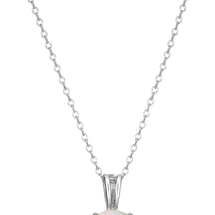 Amazon Essentials womens Sterling Silver Round Cut Created Opal Birthstone Pendant Necklace (October), 18"